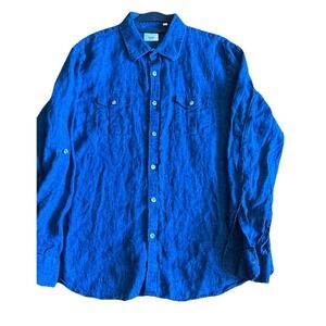 Baird McNutt Murano Linen Shirt Mens XL Blue Indigo Long Sleeve Button Slim Fit